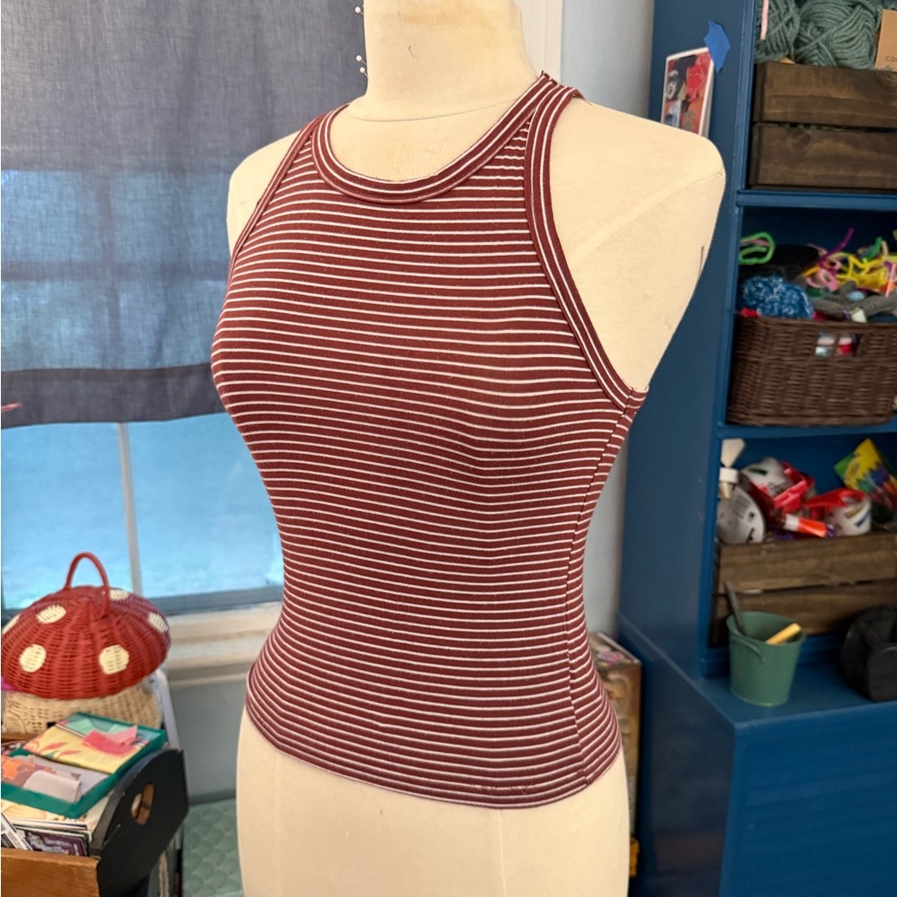 American Eagle Outfitters Red Fitted Ribbed Tank Top